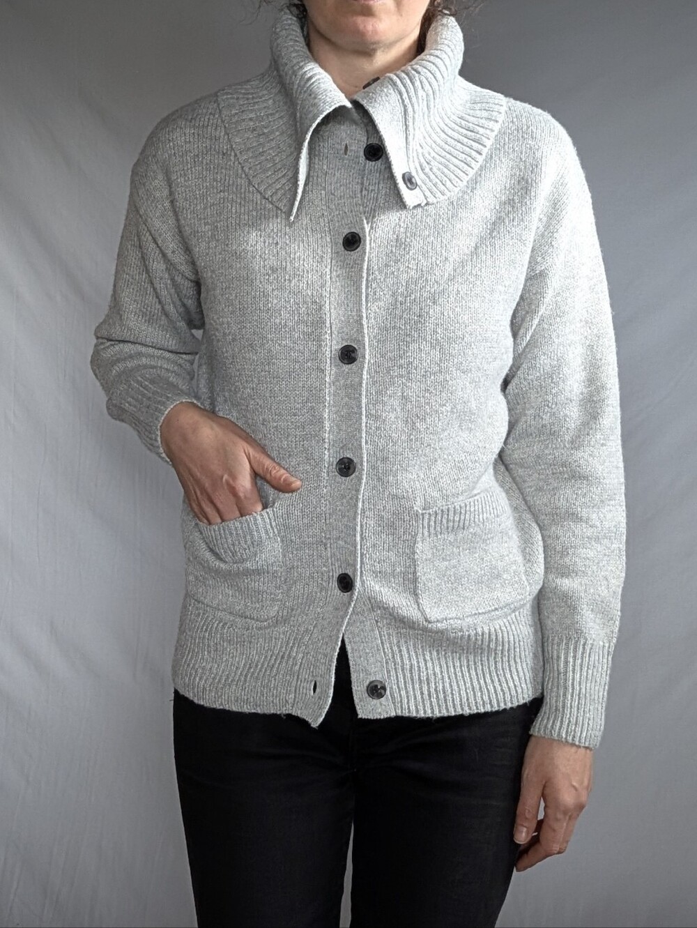 Joe Fresh Light Gray Shawl-Collar Button Cardigan